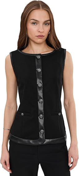 Boatneck Vest With Faux Leather