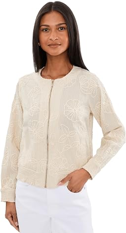 Long Sleeve Collarless Jacket With Smocking
