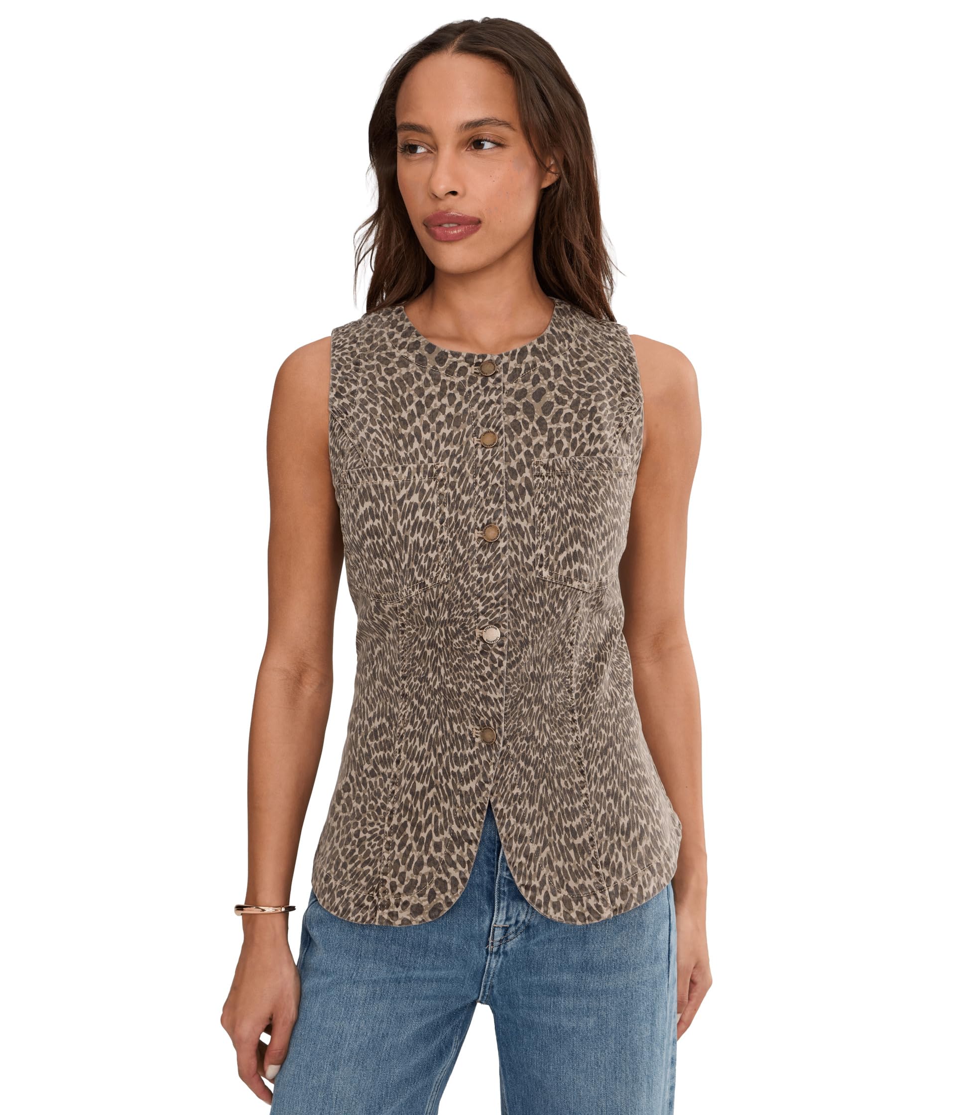 Crew Neck Split Front Denim Vest