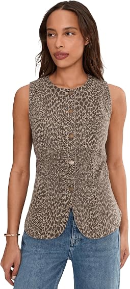 Crew Neck Split Front Denim Vest