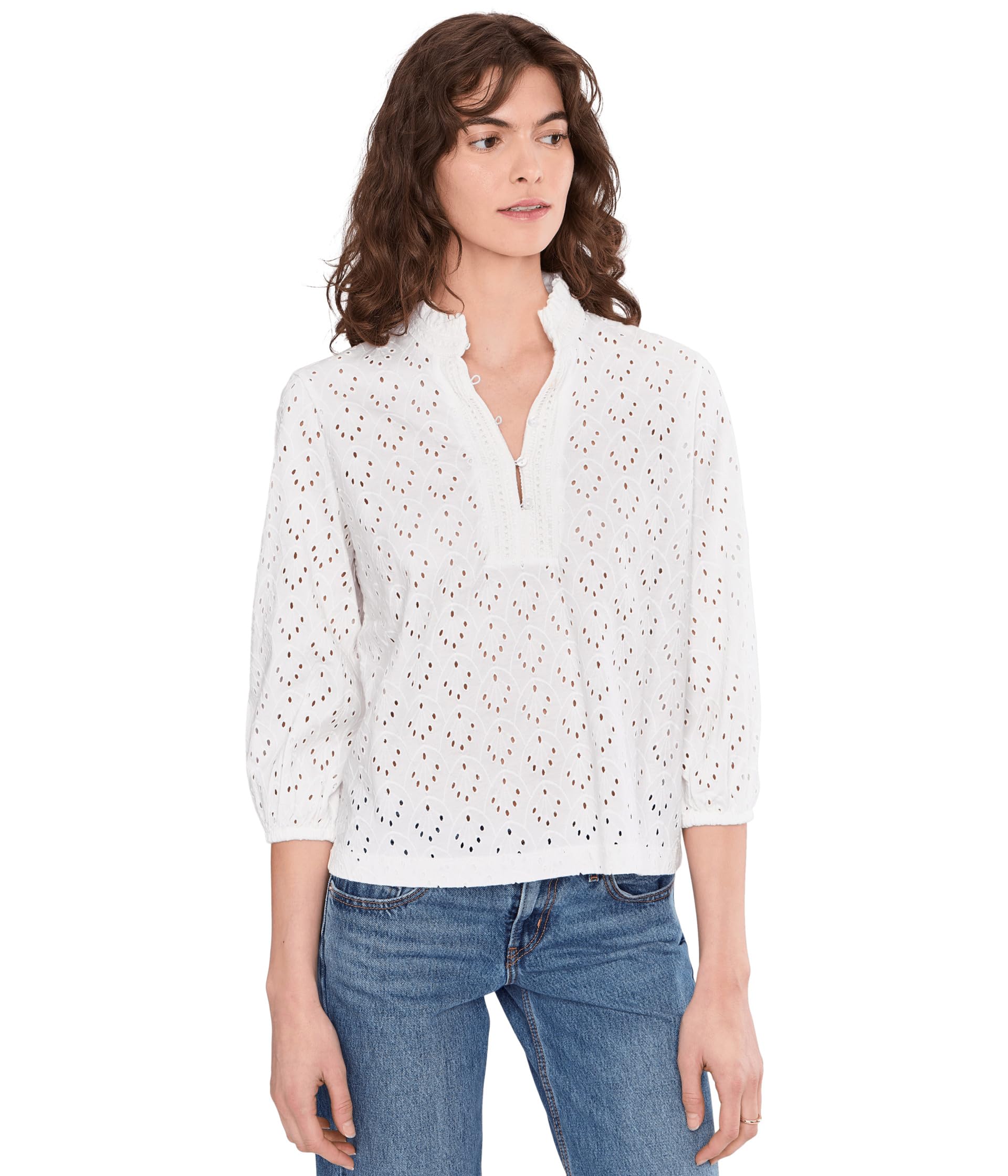 Knit Eyelet Ruffle Neck Top