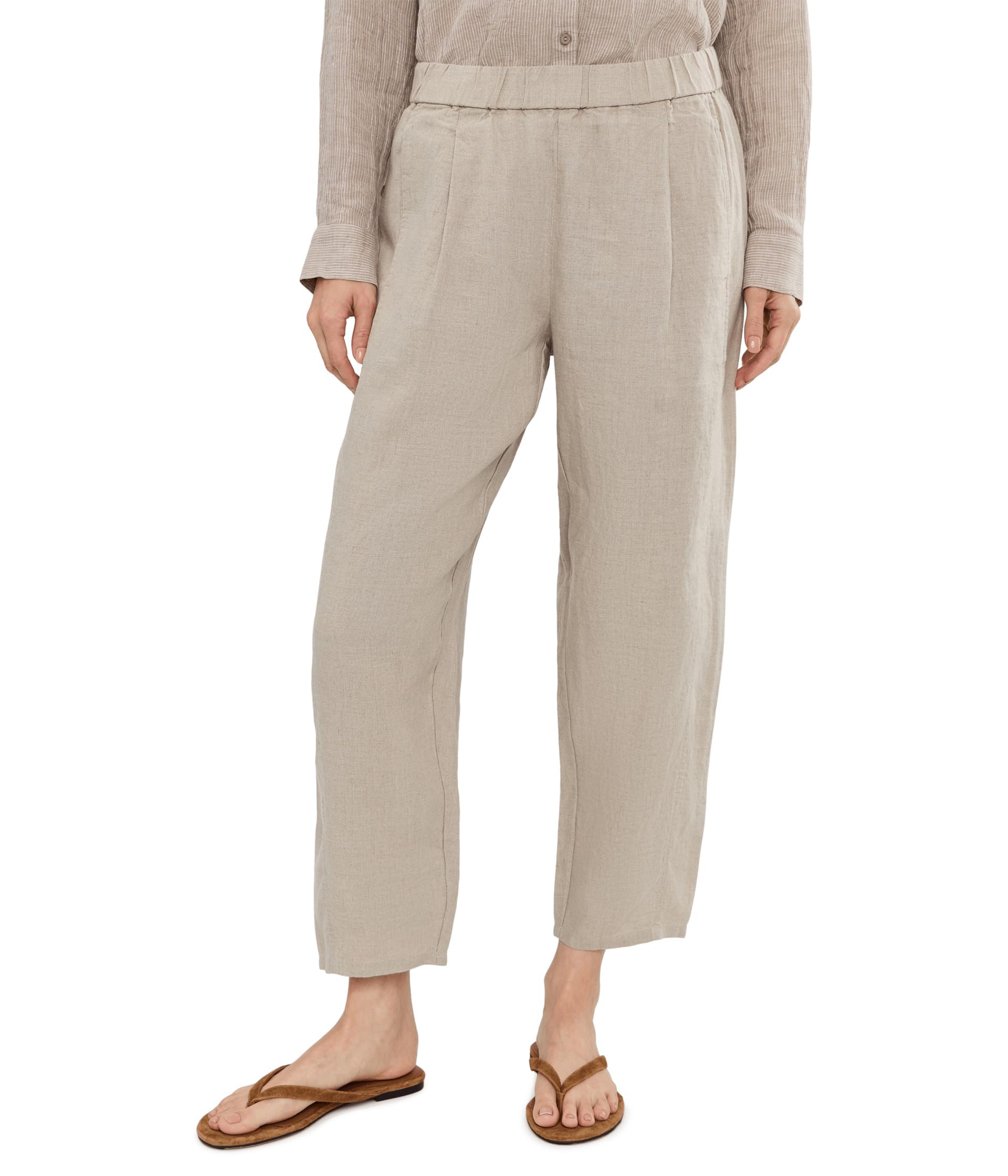 Eileen Fisher Petite Брюки из органического льна с плиссировкой и укороченными штанинами