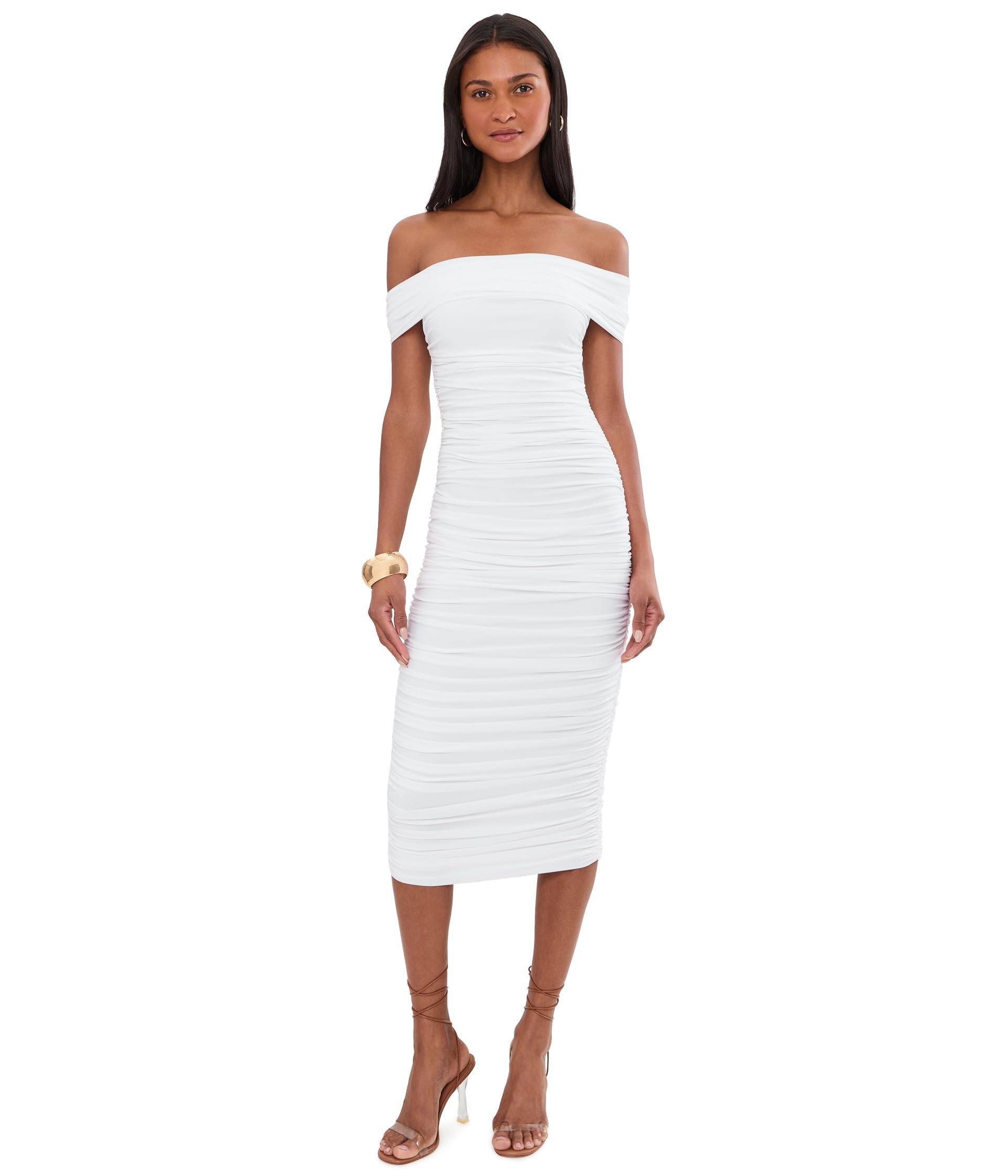 Женское платье Sleeveless Cowl Neck Side Shirred Below Knee
