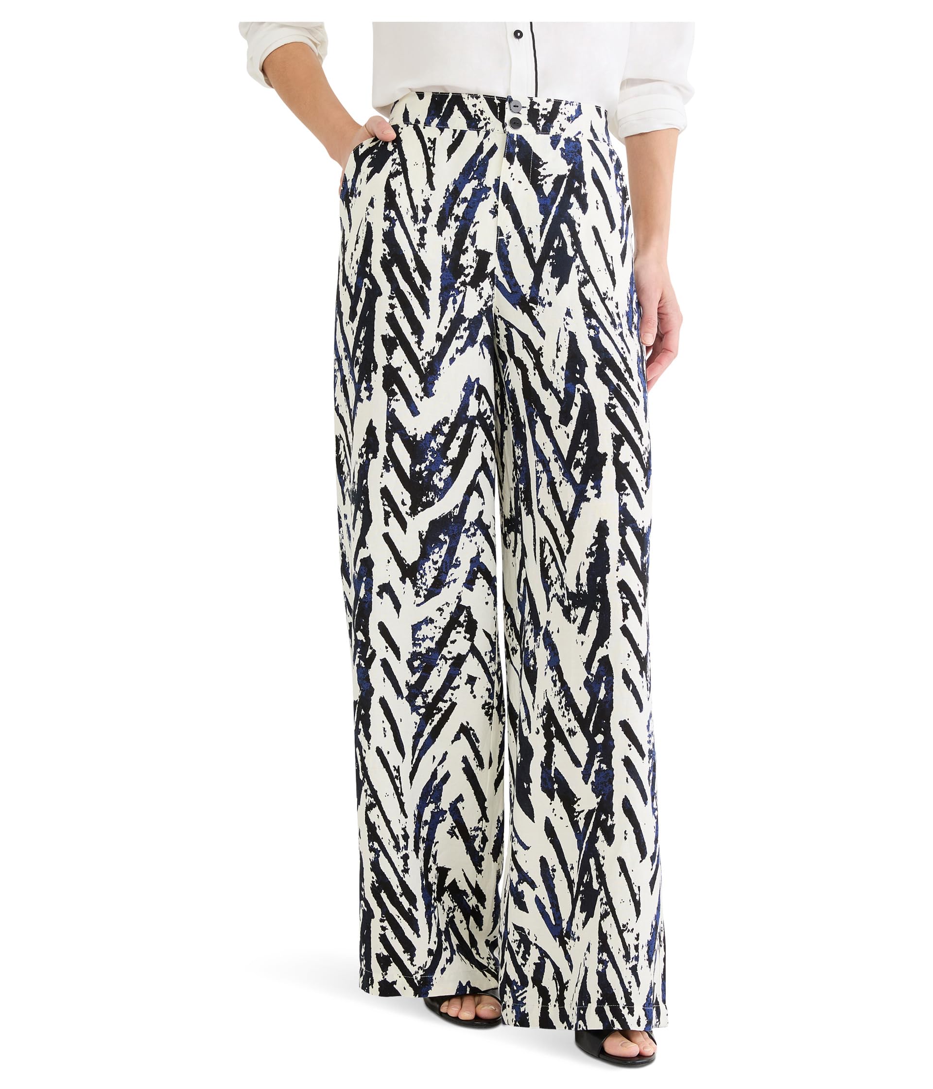 NIC+ZOE Petite Indigo Crosshatch Linen Wide Leg Pants Женские широкие брюки из льна