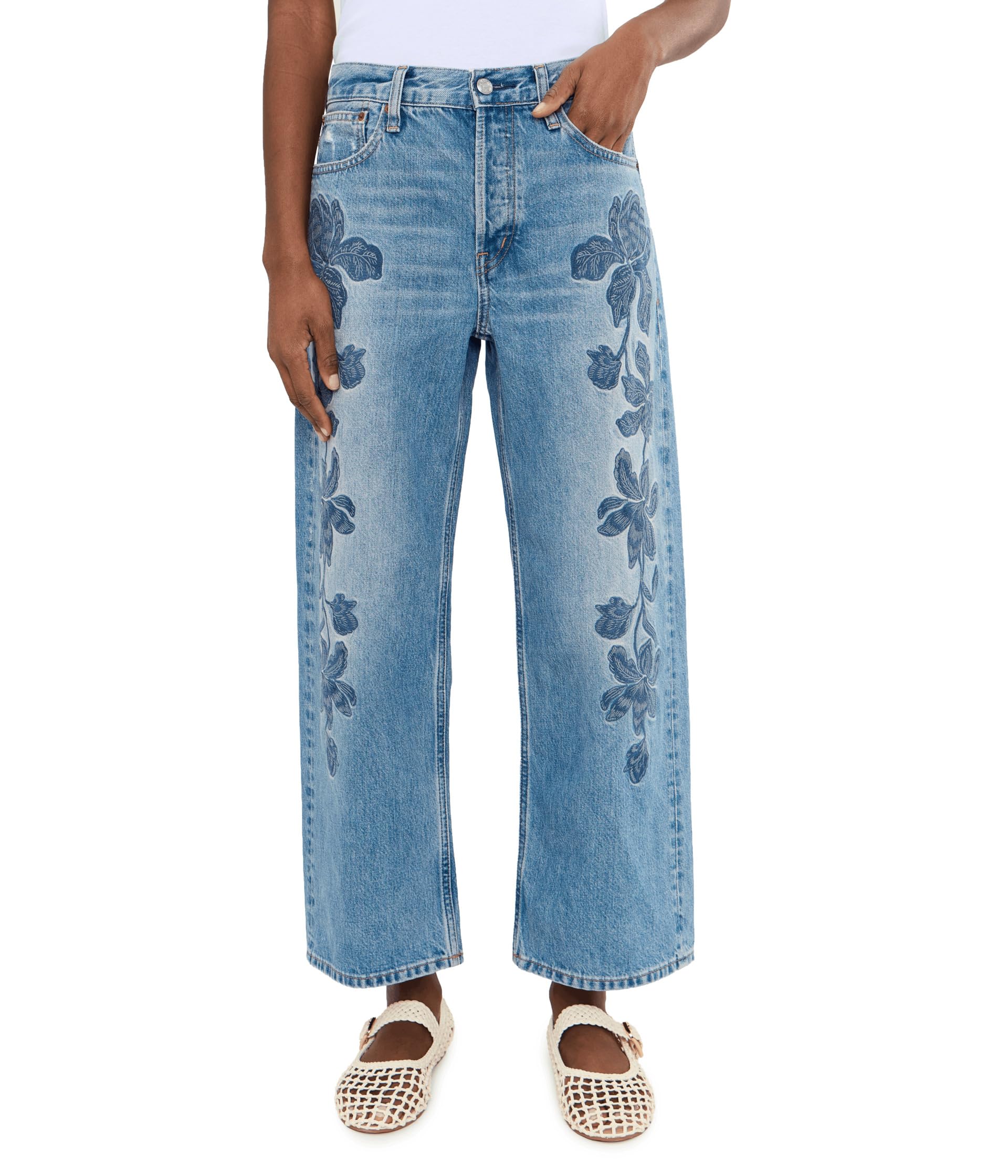 Женские джинсы Madewell Embroidered Low Slung Baggy Crop in Worn