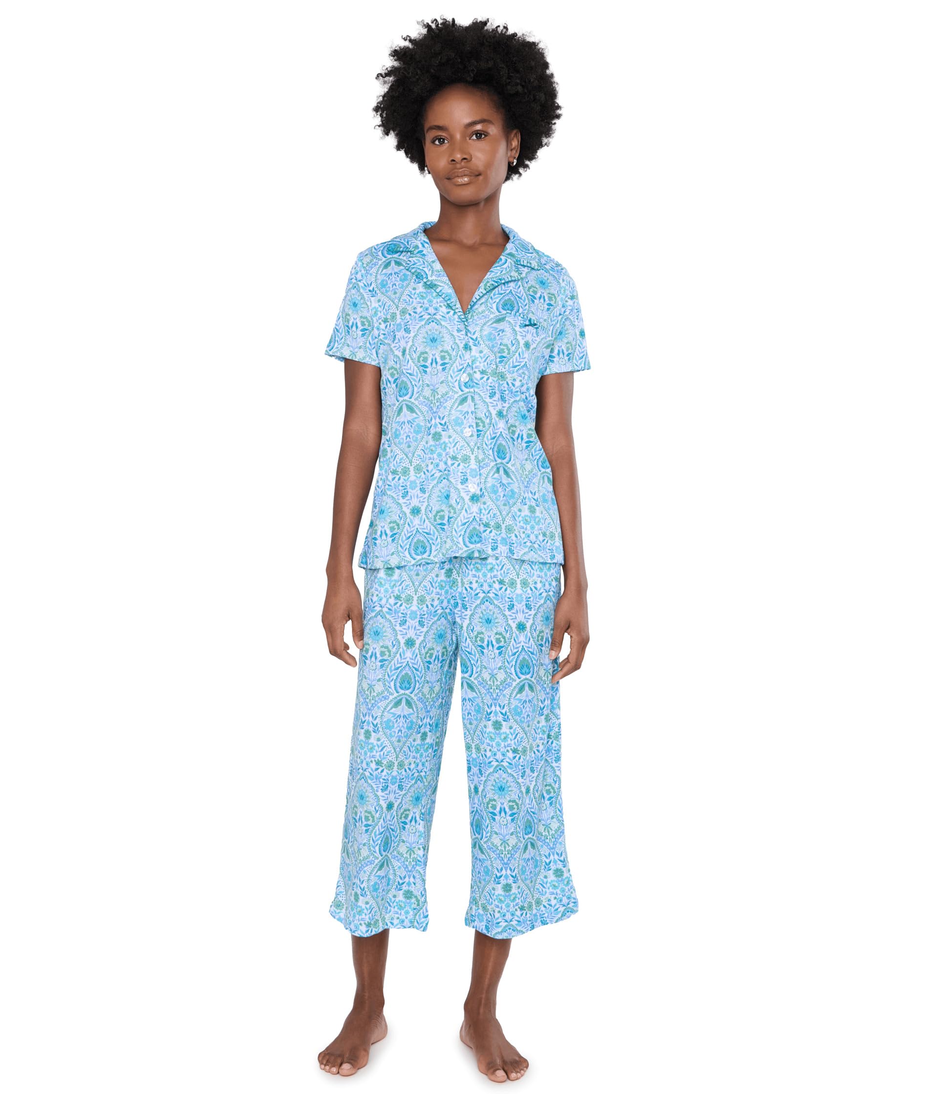 Short Sleeve Notch Top & Capri Pajama Set