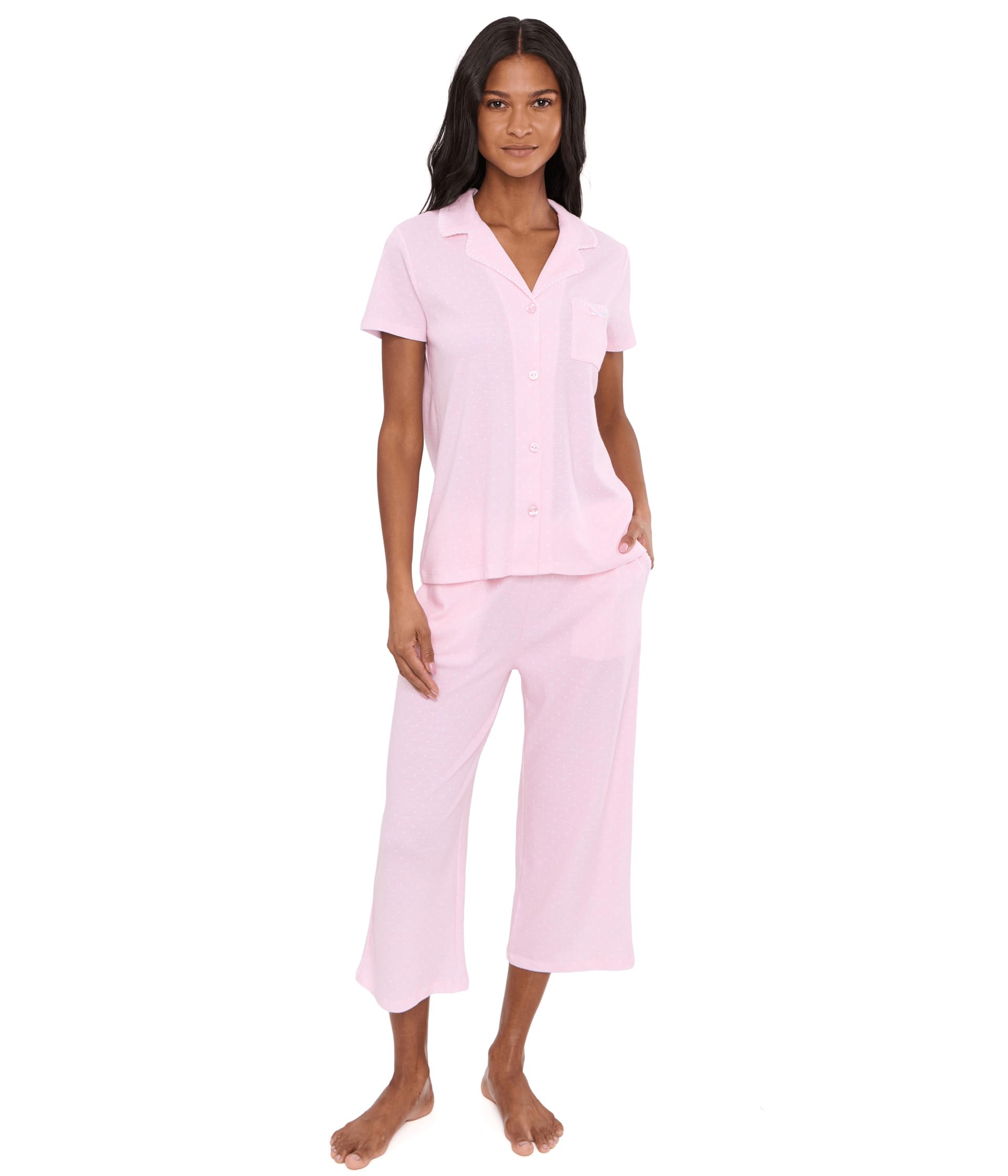 Petite Short Sleeve Notch Top & Capri Pajama Set