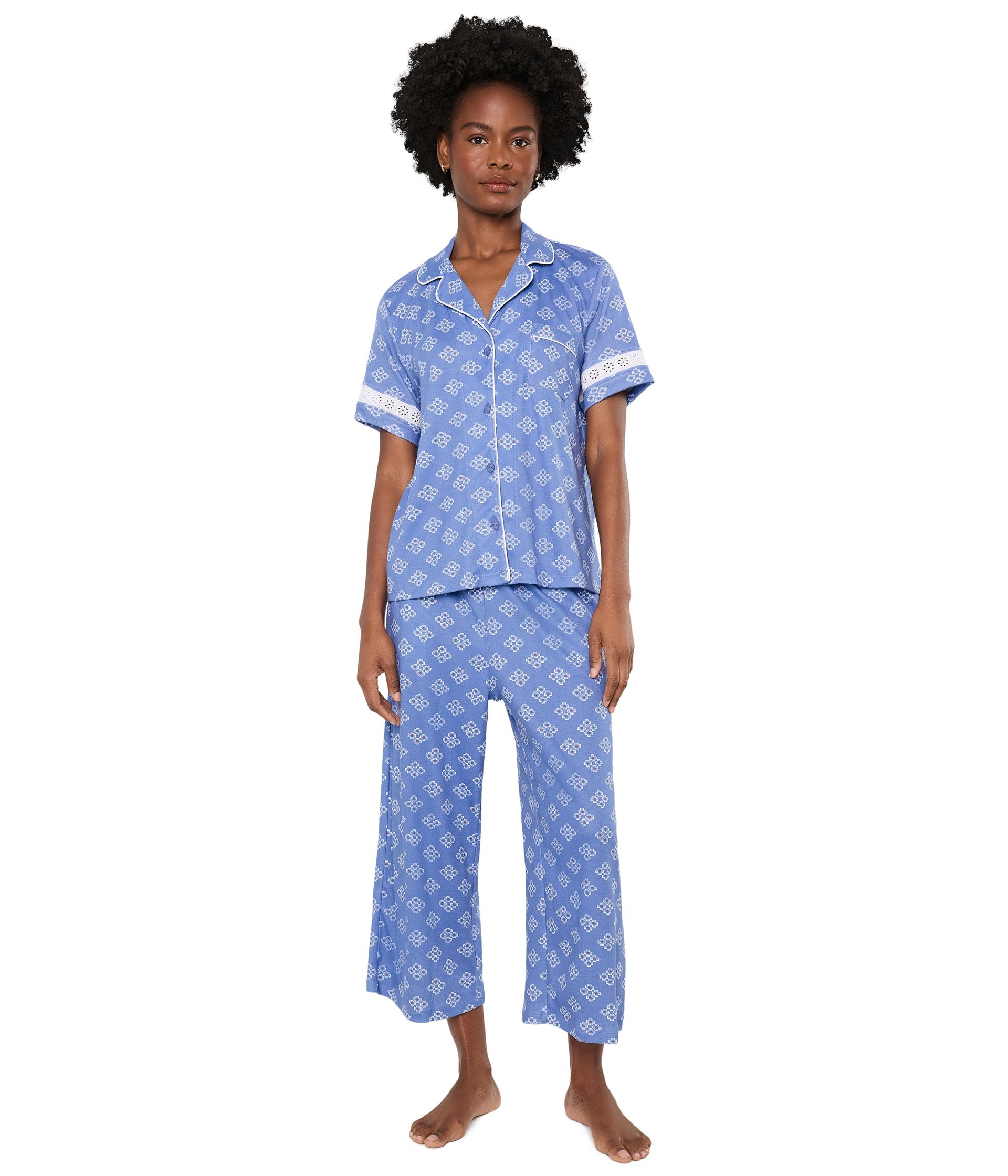 Notch Collar Top & Capri Pajama Set