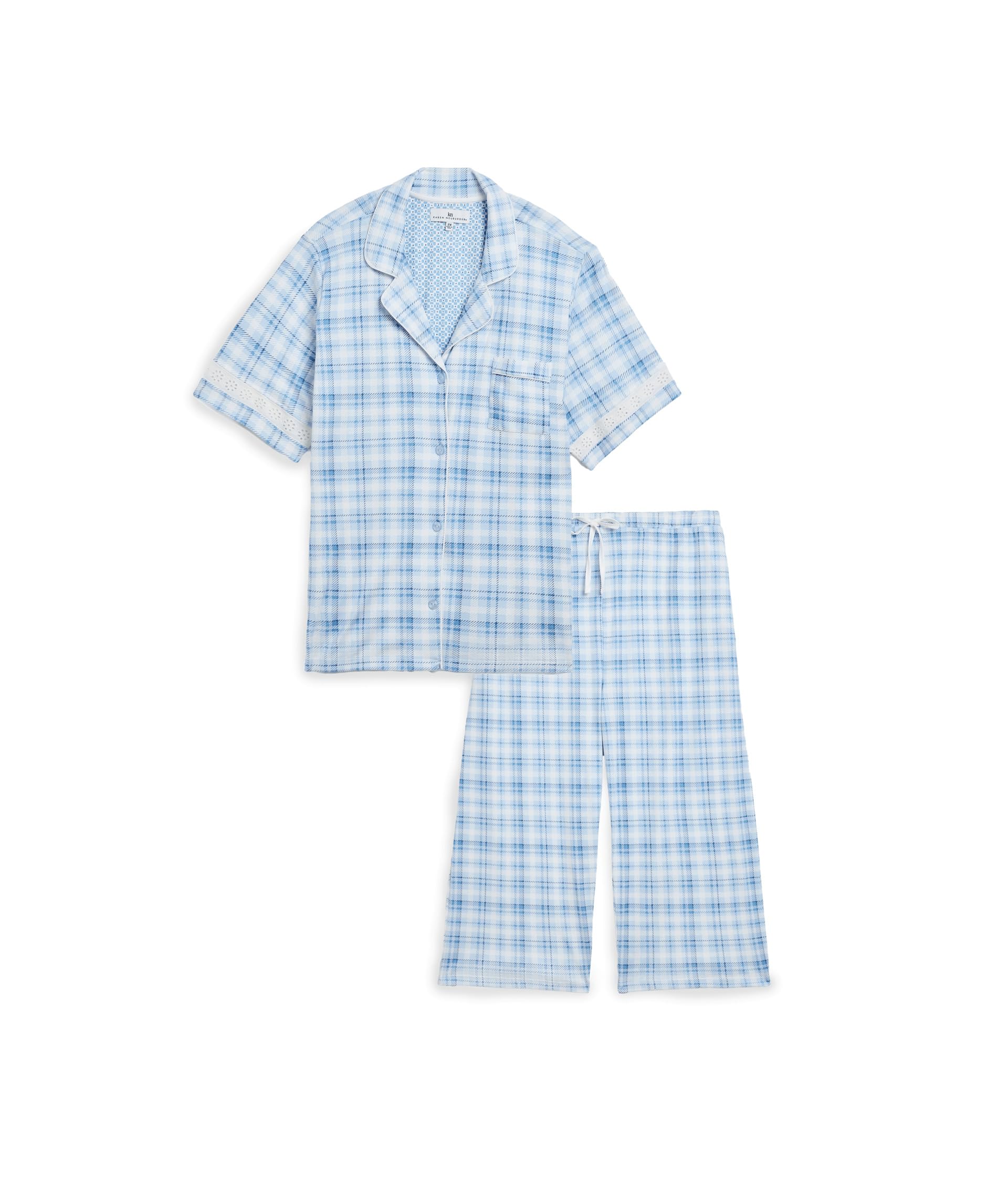 Plus Size Notch Collar Top & Capri Pajama Set