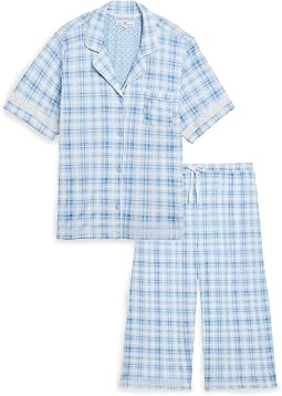 Женский комплект пижамы Plus Size Notch Collar Top & Capri