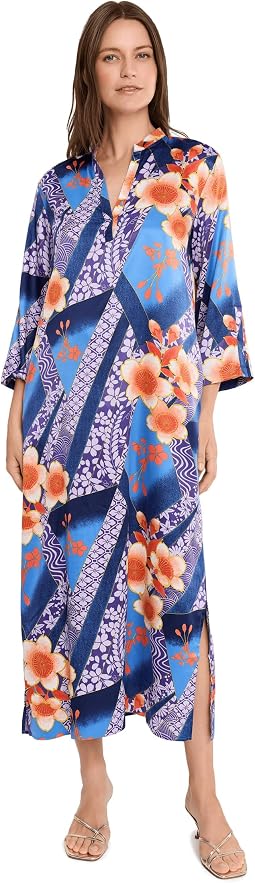 Сатиновый кафтан с мандаринским воротником Magnolia Printed