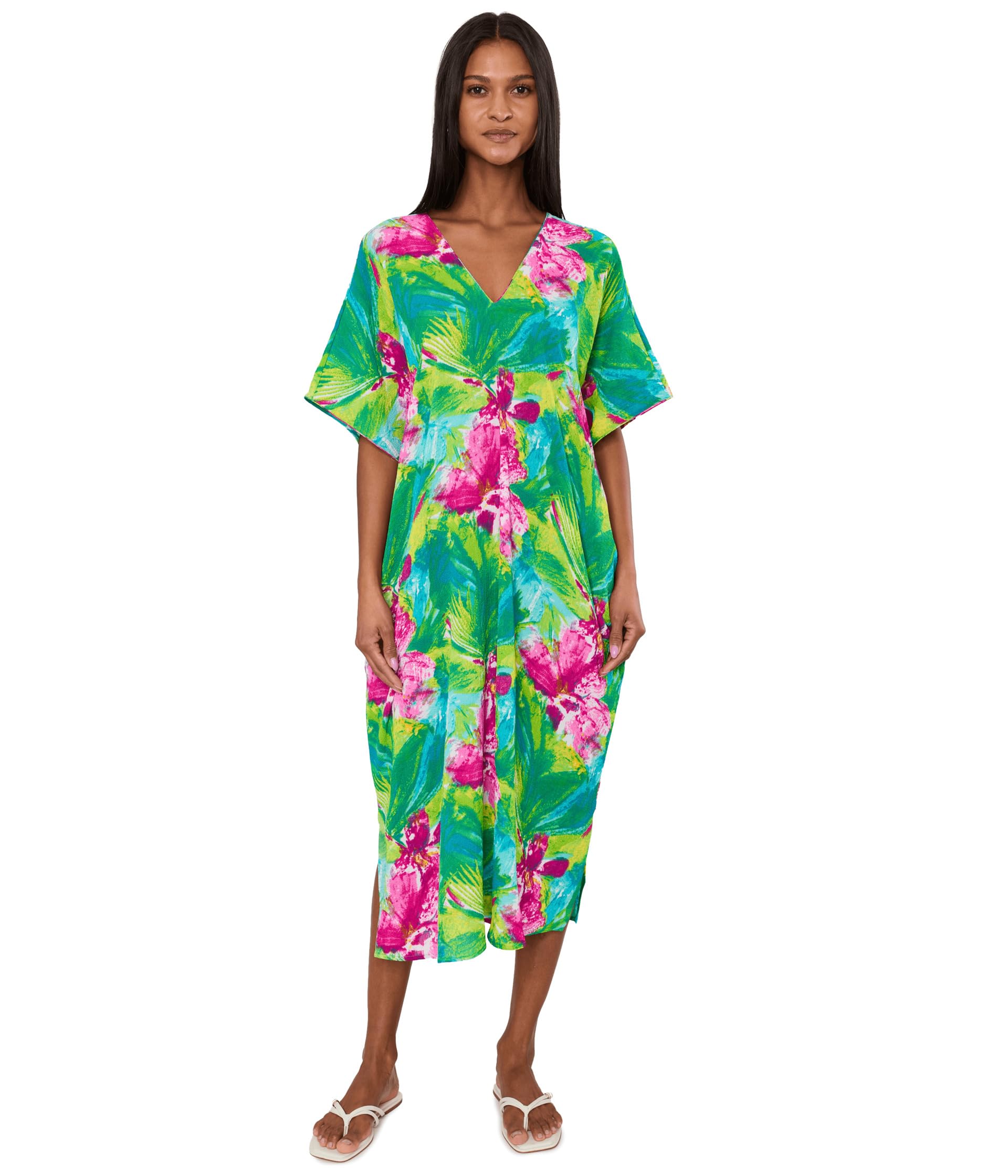 Tropic Crinkle Windowpane Caftan