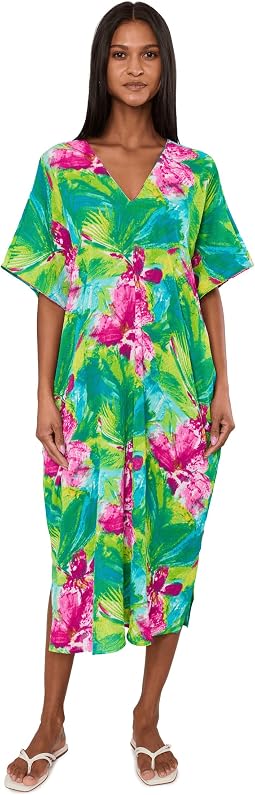 Tropic Crinkle Windowpane Caftan