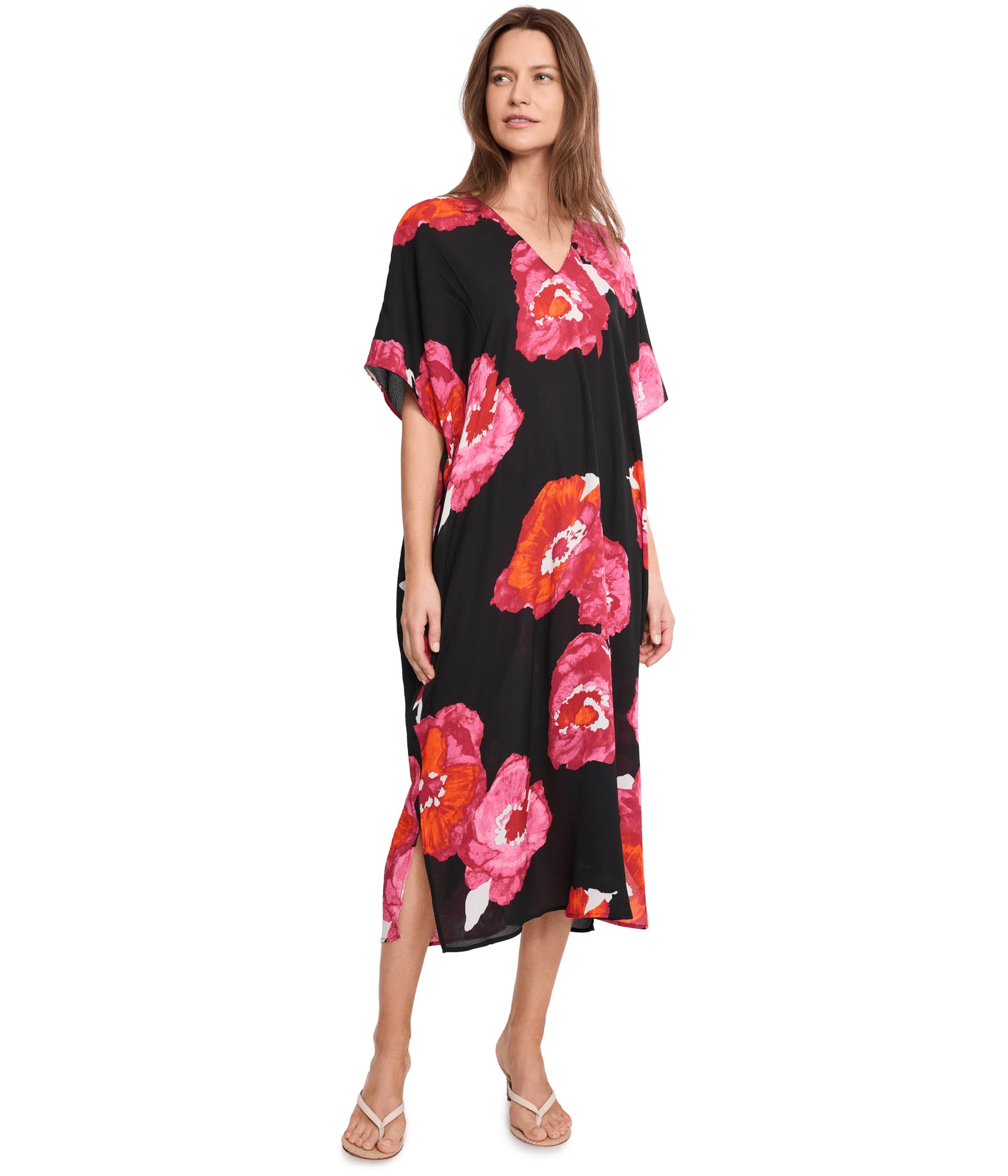 Bold Poppy Crinkle Windowpane Caftan