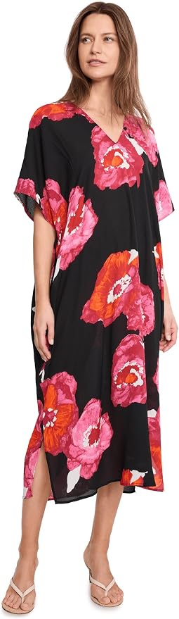 Bold Poppy Crinkle Windowpane Caftan