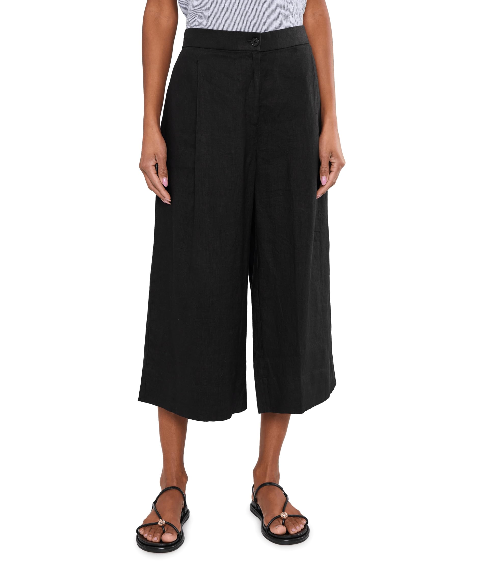 Organic Linen Pleated Wide Crop Trouser