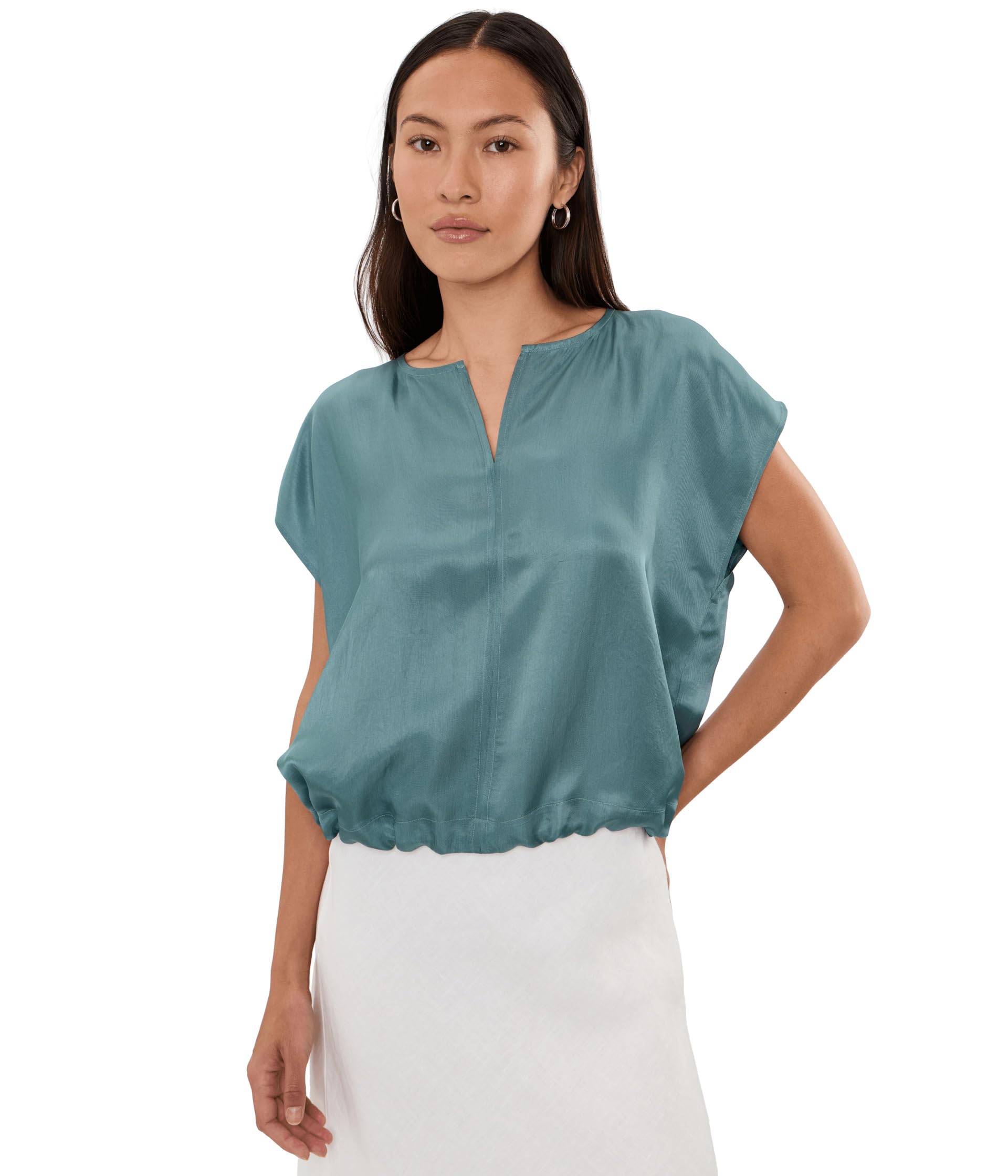 Petite Lightweight Satin Shimmer Square Top