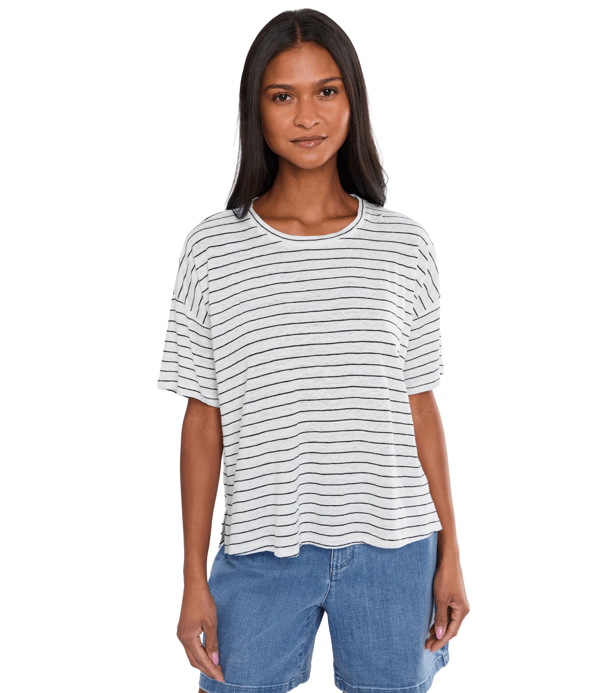 Женский топ Eileen Fisher Organic Linen Jersey Stripe Crew Neck Short Sleeve Box Top