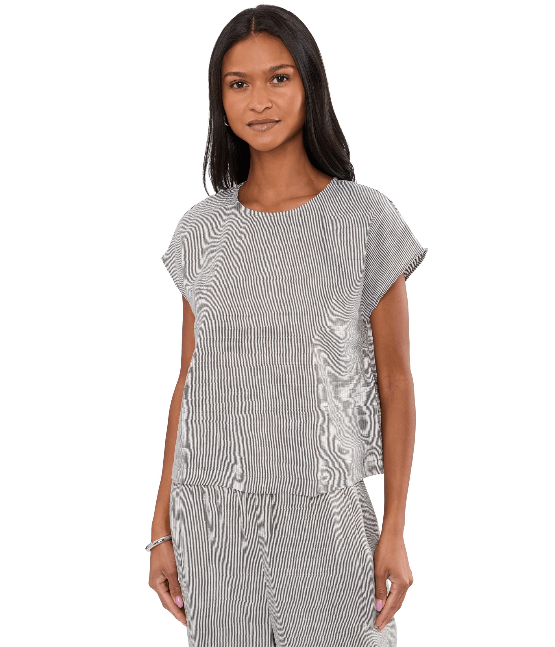 Топ Striped Organic Linen Sheen Round Neck Женский