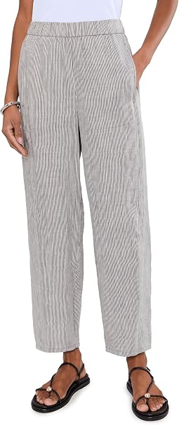 Striped Organic Linen Sheen Ankle Lantern Pants