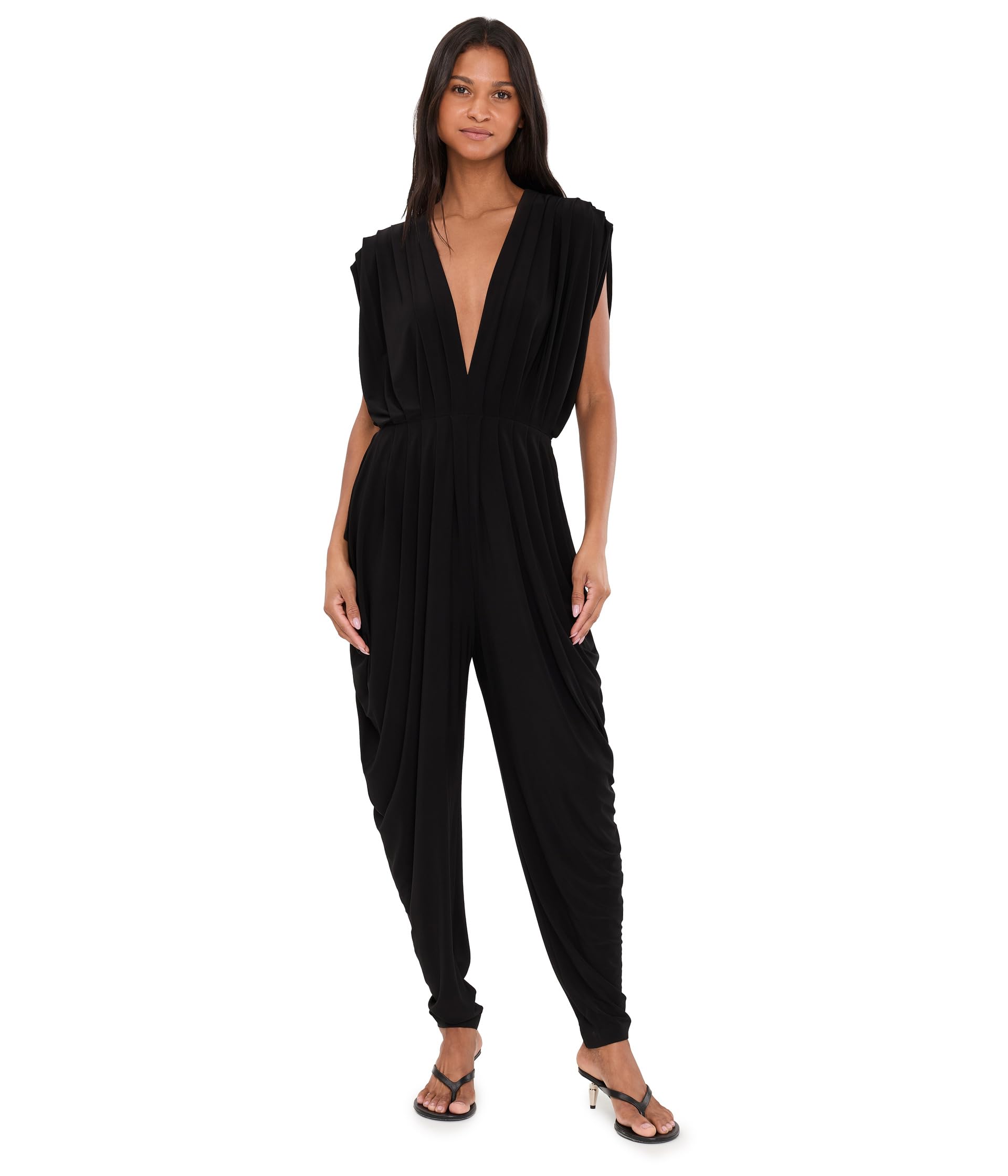 Square Sleeve Waterfall Jumpsuit