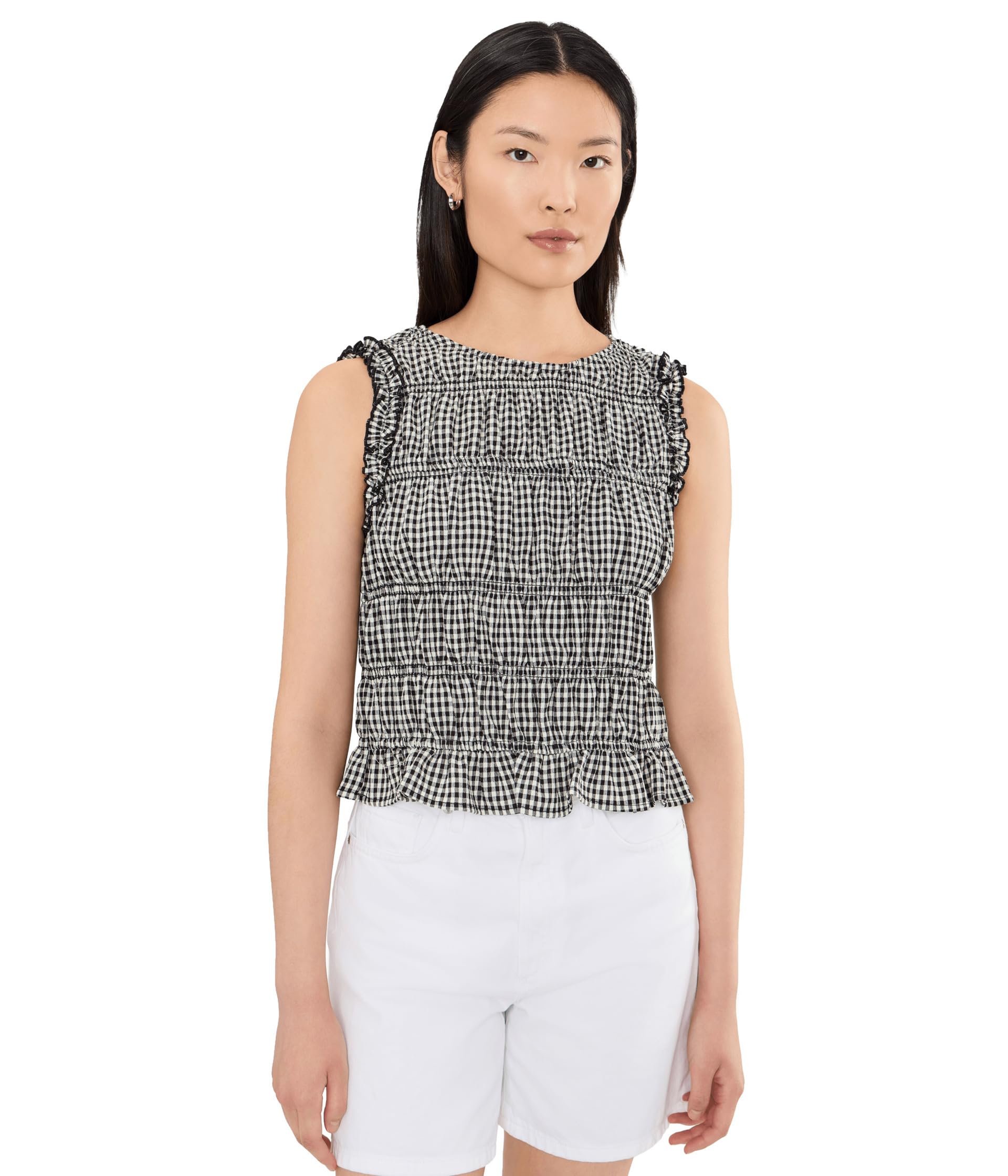 Женский топ Vince Camuto Shirred Tan With Seam And Ruffle Along Armhole