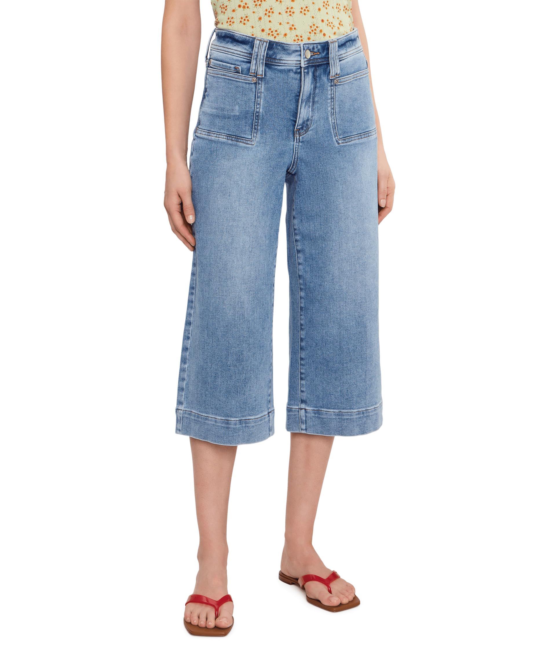 Petite Brigitte Wide Leg Capri Patch Pockets Jeans