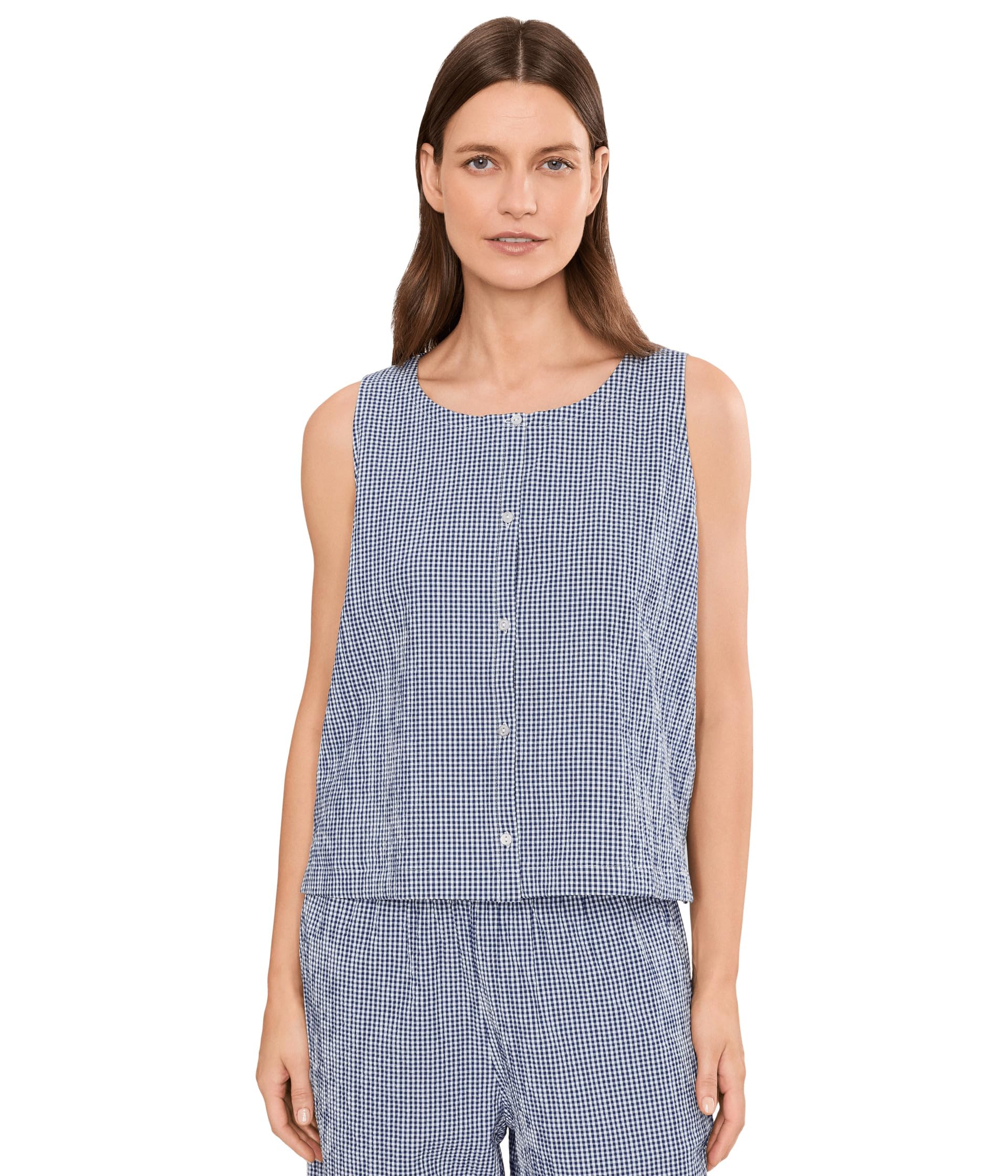 Organic Cotton Pucker Check Scoop Neck Vest