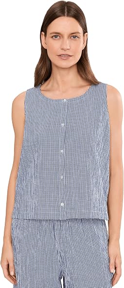 Organic Cotton Pucker Check Scoop Neck Vest