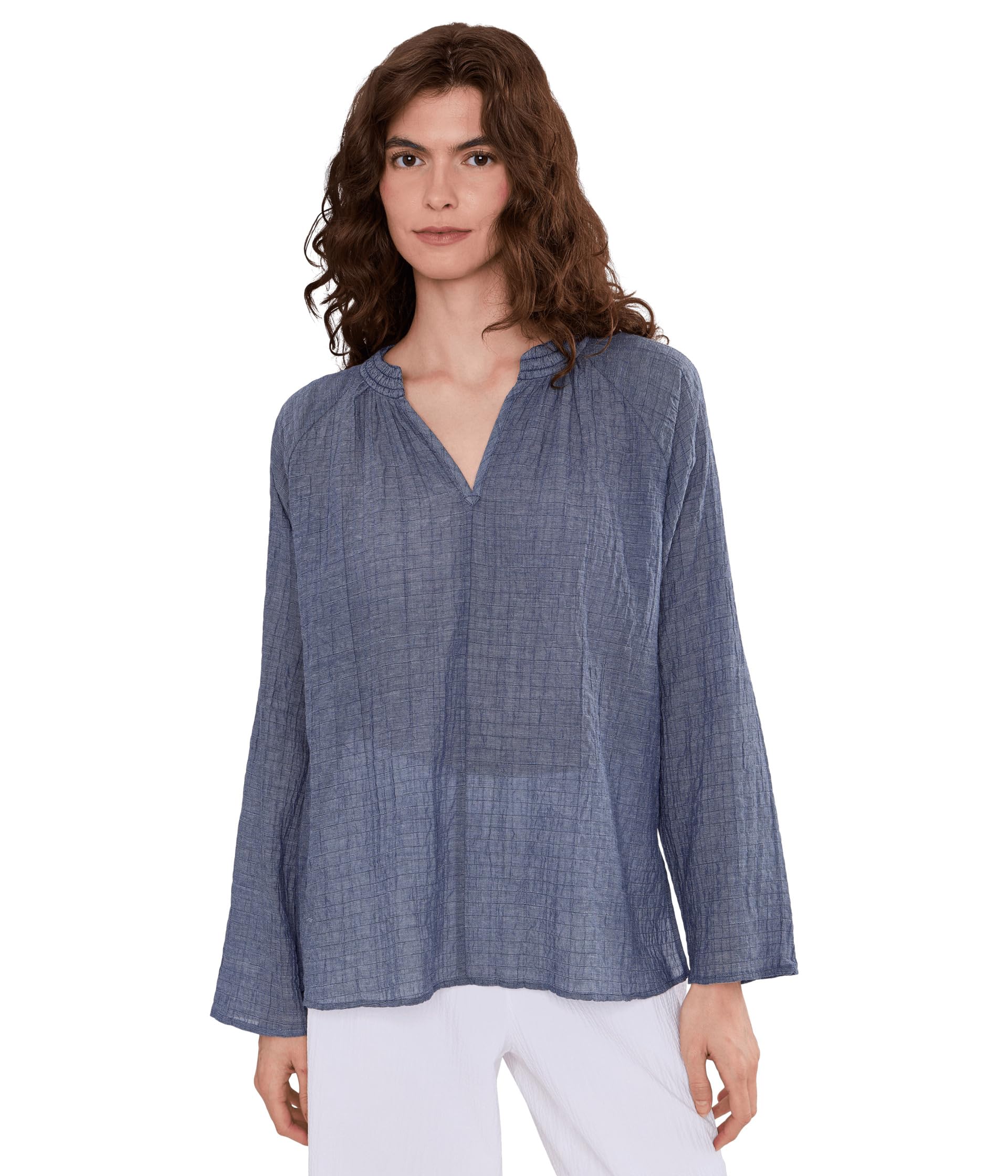 Женский топ Eileen Fisher Cotton Microstripe Pucker Raglan Sleeve