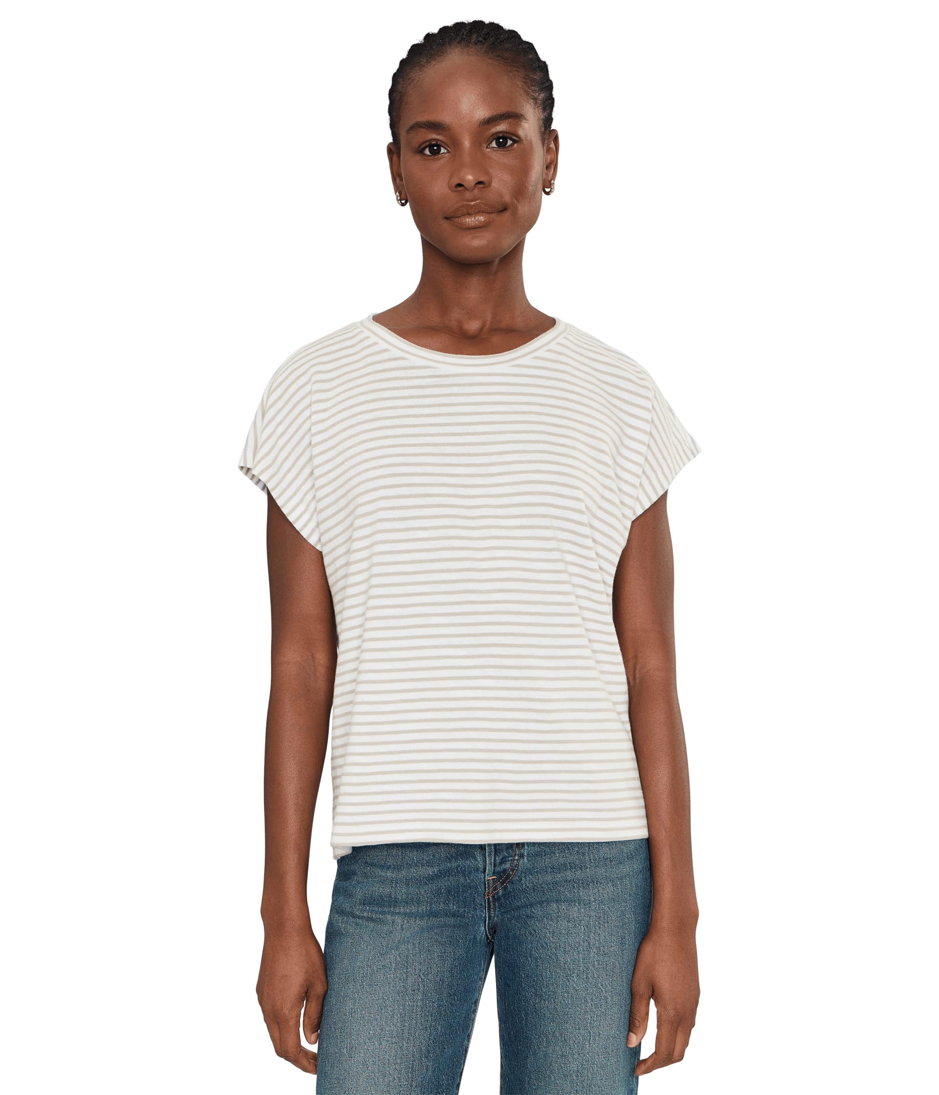 Eileen Fisher топ Striped Organic Cotton Slub Crew Neck Short Sleeve
