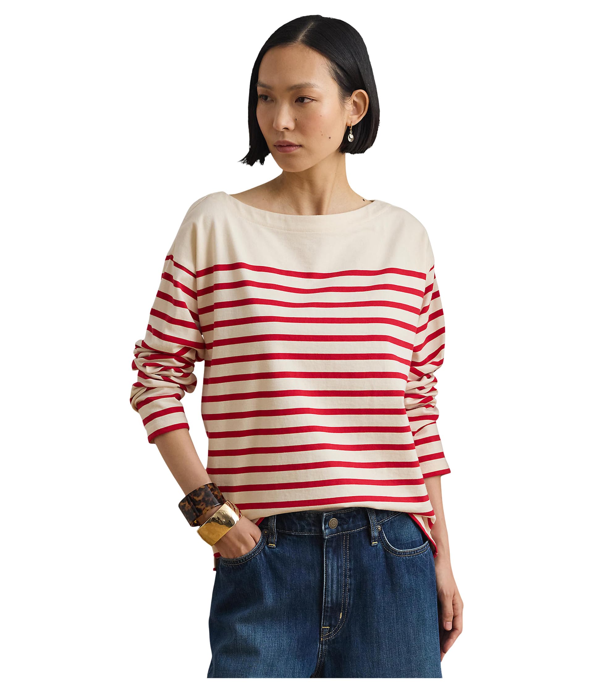Striped Jersey полосатый топ с вырезом лодочкой