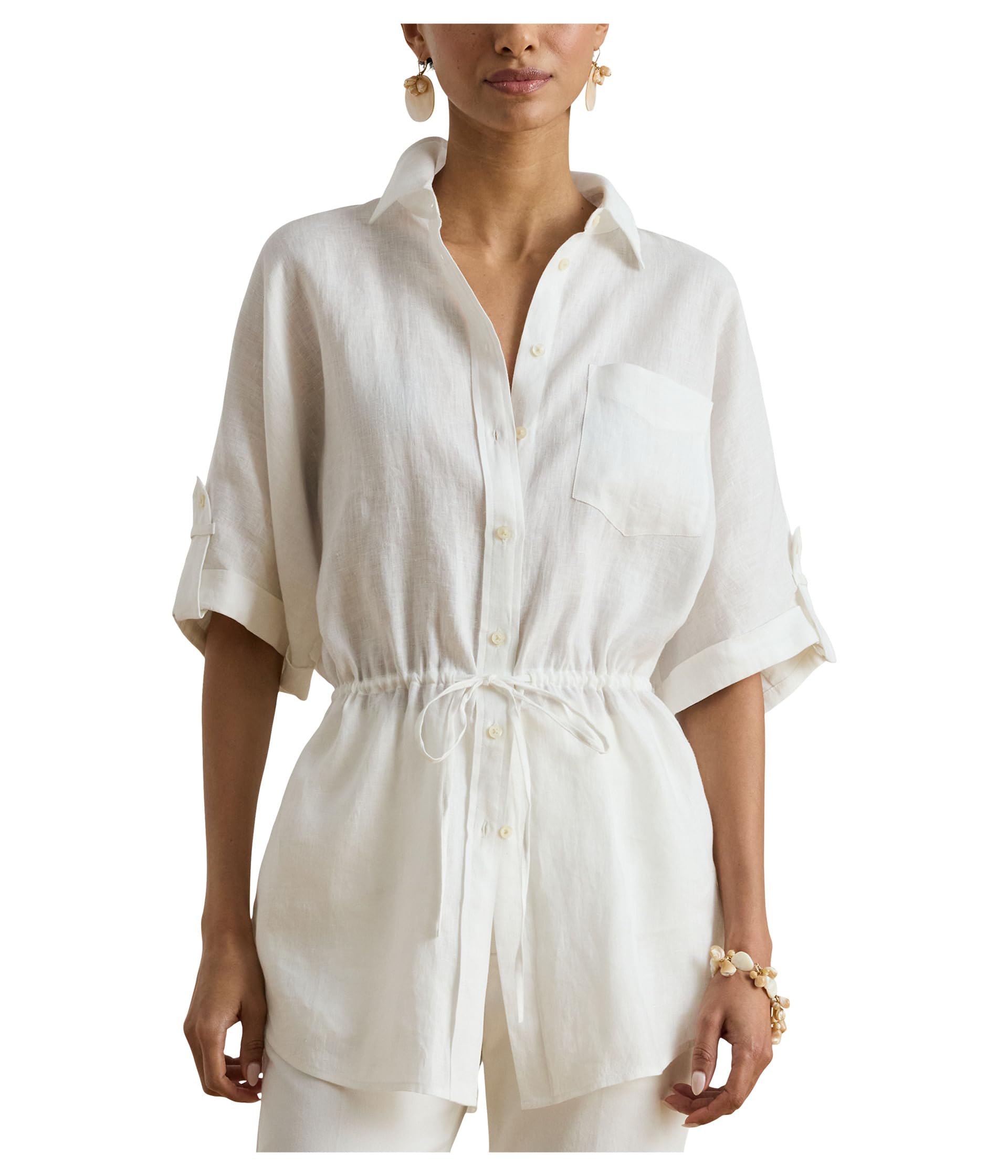 Linen Roll-Tab Sleeve Tunic