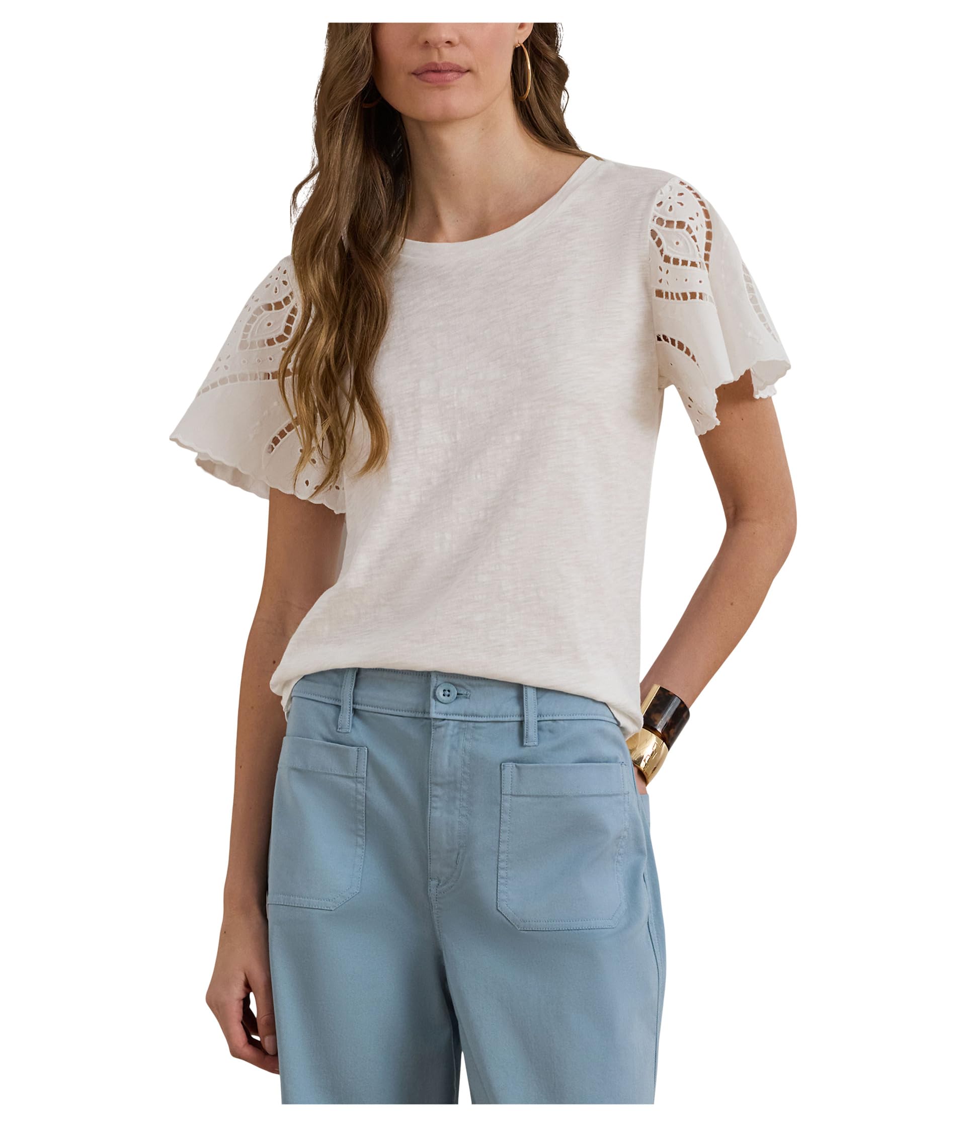 Eyelet Cotton Jersey & Broadcloth Top