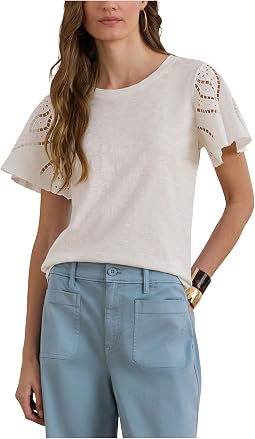 Lauren Ralph Lauren Женский топ из хлопкового джерси и бязи Eyelet Cotton Jersey & Broadcloth Top