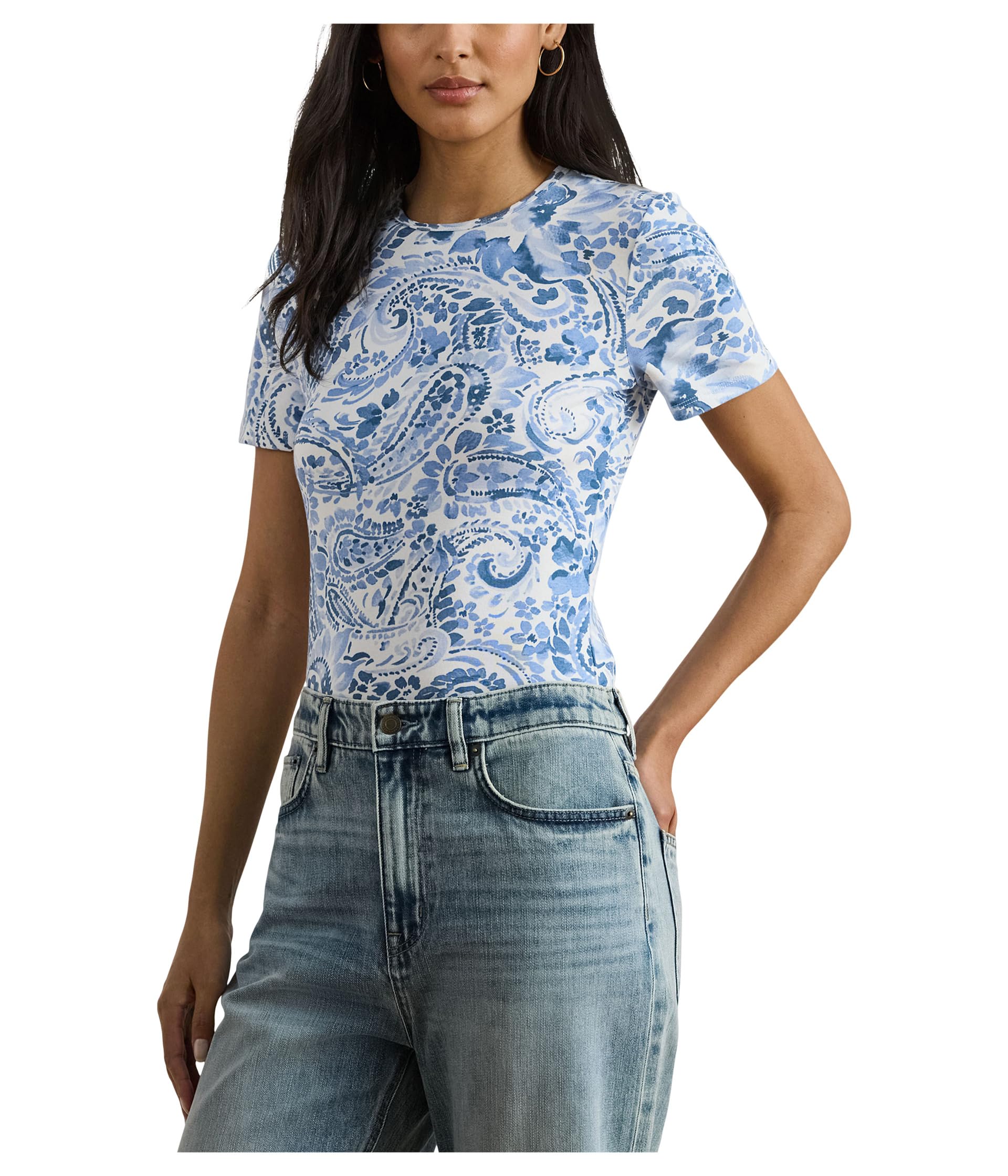 Футболка Paisley Stretch Cotton Crewneck от Lauren Ralph Lauren Женская