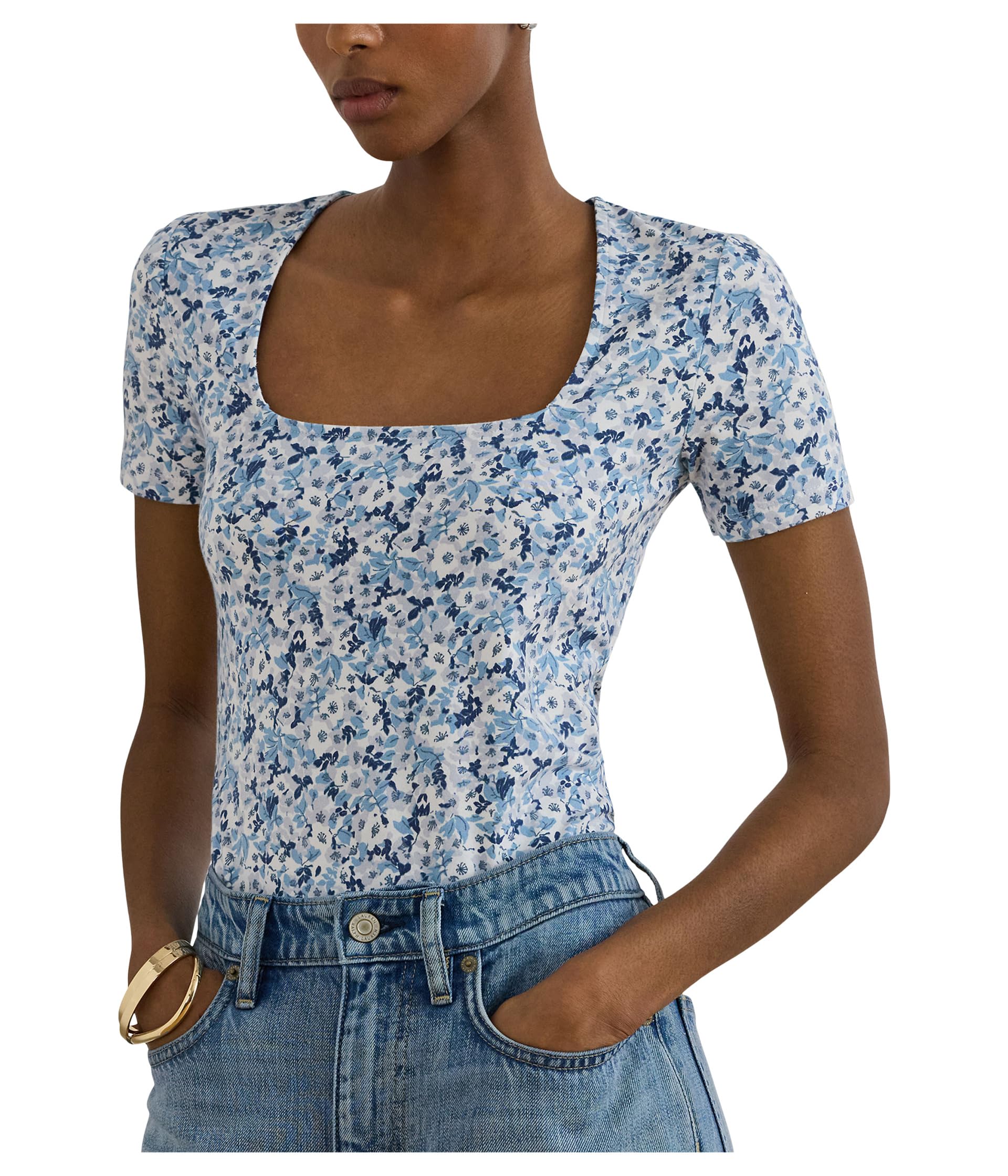 Floral Cotton Jersey Square-Neck Top