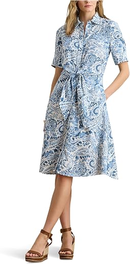 Платье-рубашка Paisley Tie-Front Linen