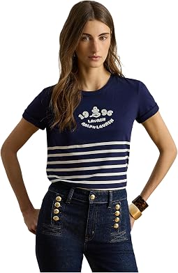 Футболка из джерси в полоску с вышитым логотипом от Lauren Ralph Lauren