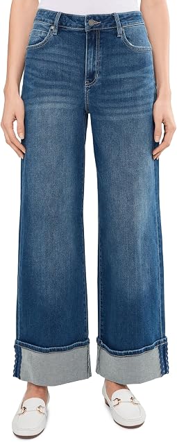 Джинсы Morgan Mid-Rise Cuffed Crop Wide Leg с отделкой, 30" Inseam
