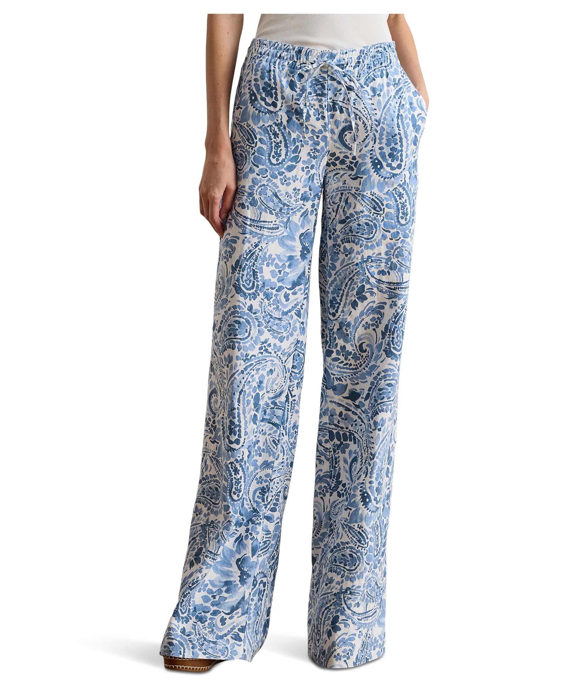 Paisley Linen Wide-Leg Pants