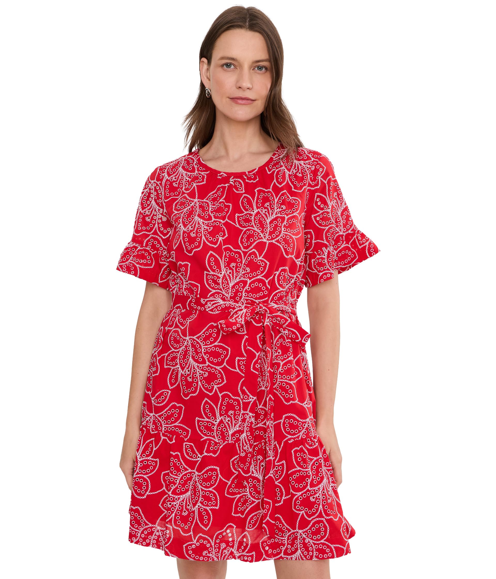 Мини-платье CeCe Relaxed Tie Waist Puff Embroidery
