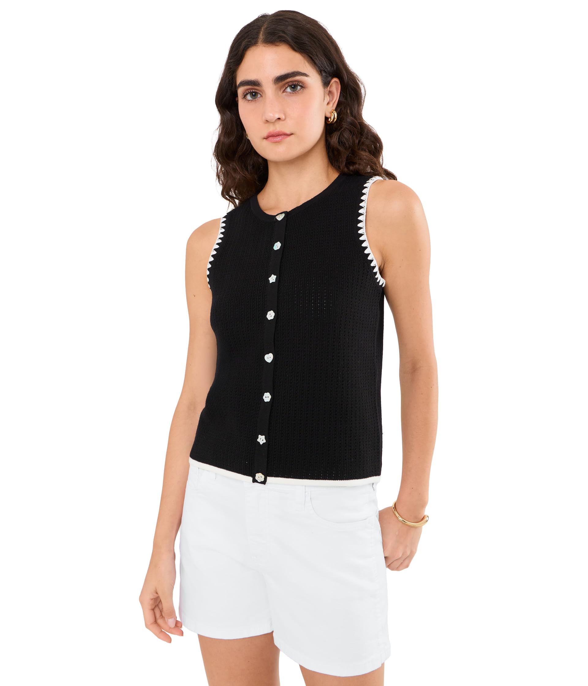 Pointelle Whipstitch Sleeveless Sweater