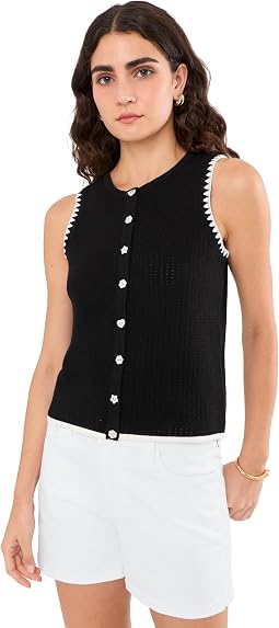 Pointelle Whipstitch Sleeveless Sweater