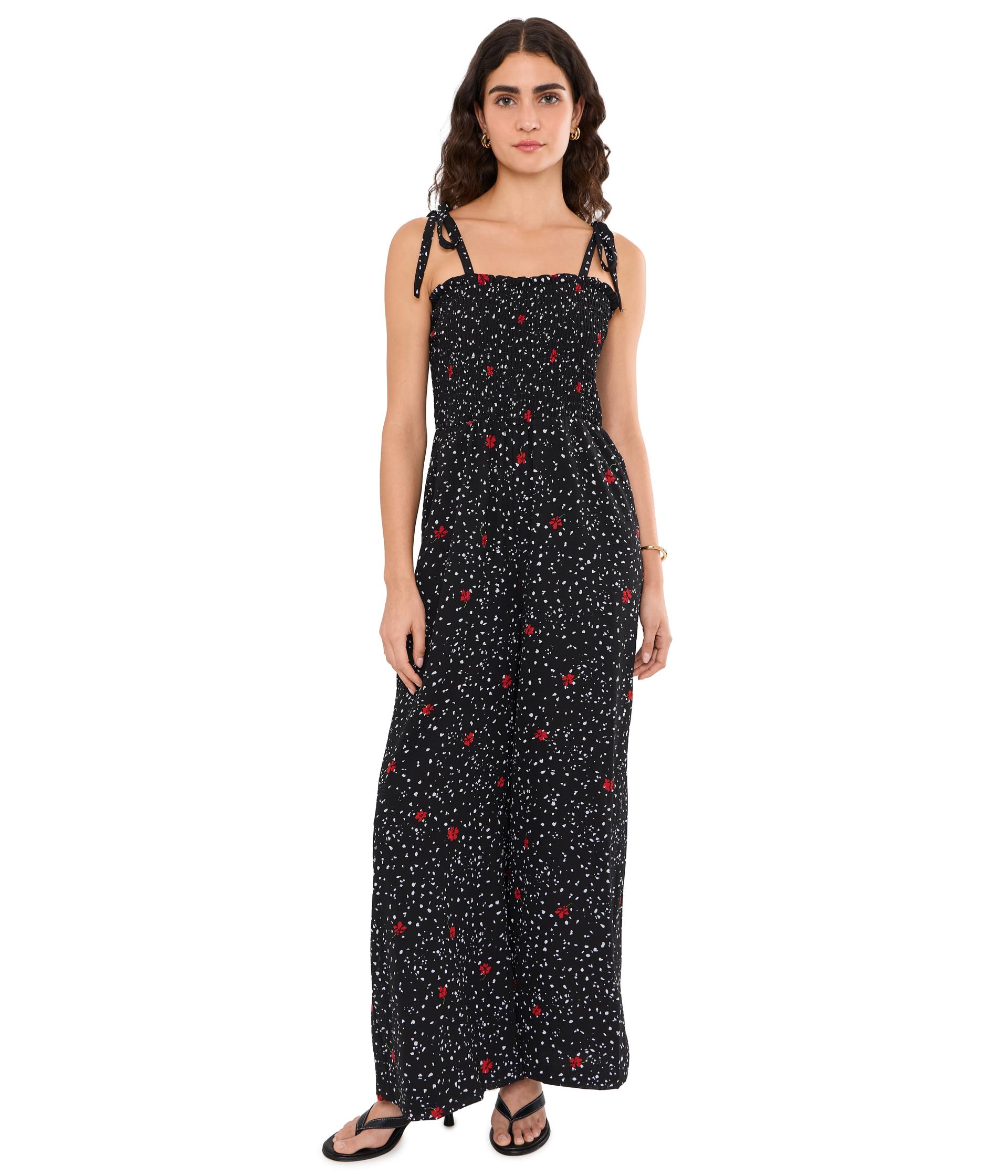 Smocked Bodice Tie Strap Jumpsuit
