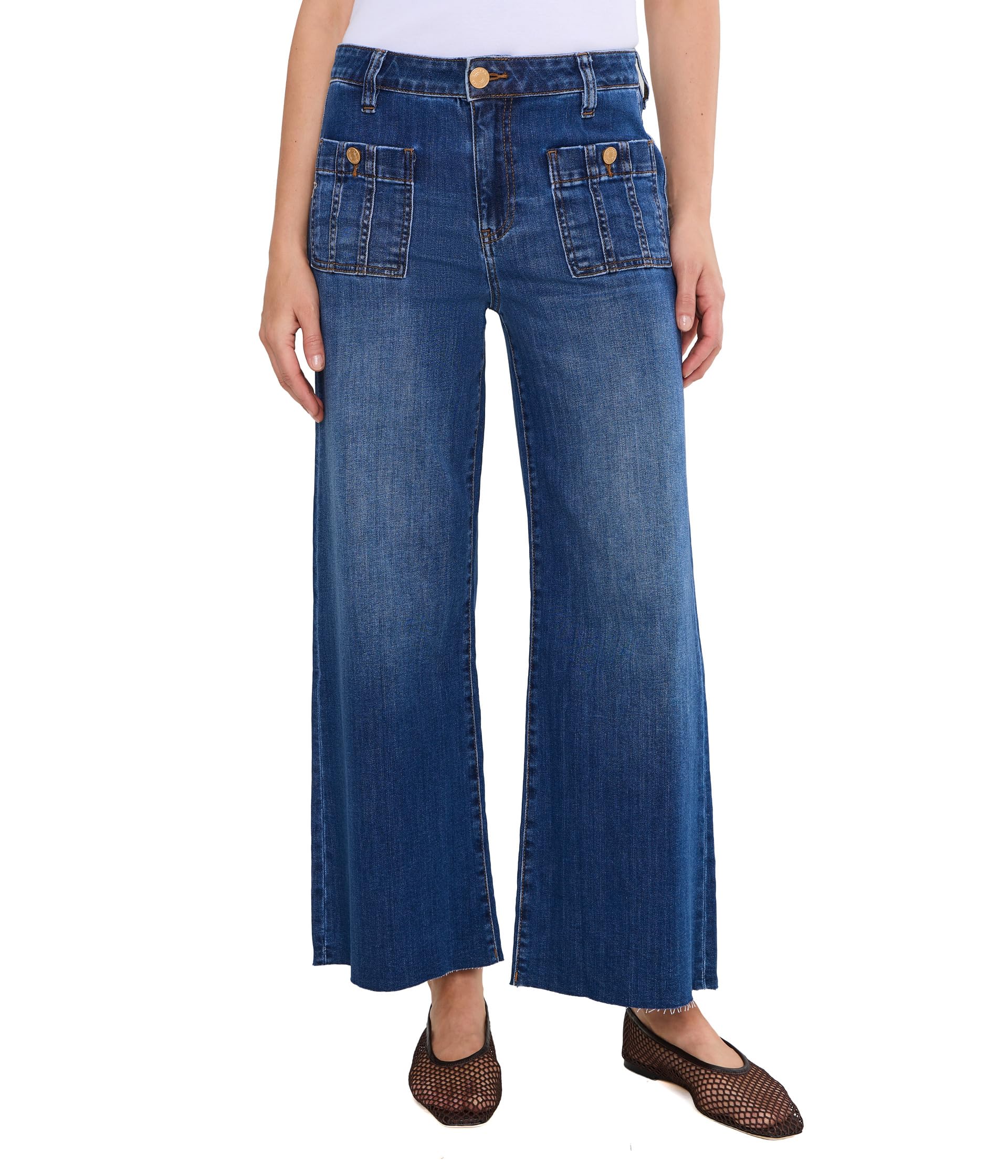 Meg High-Rise Front Patch Pockets Wide Leg Raw Hem