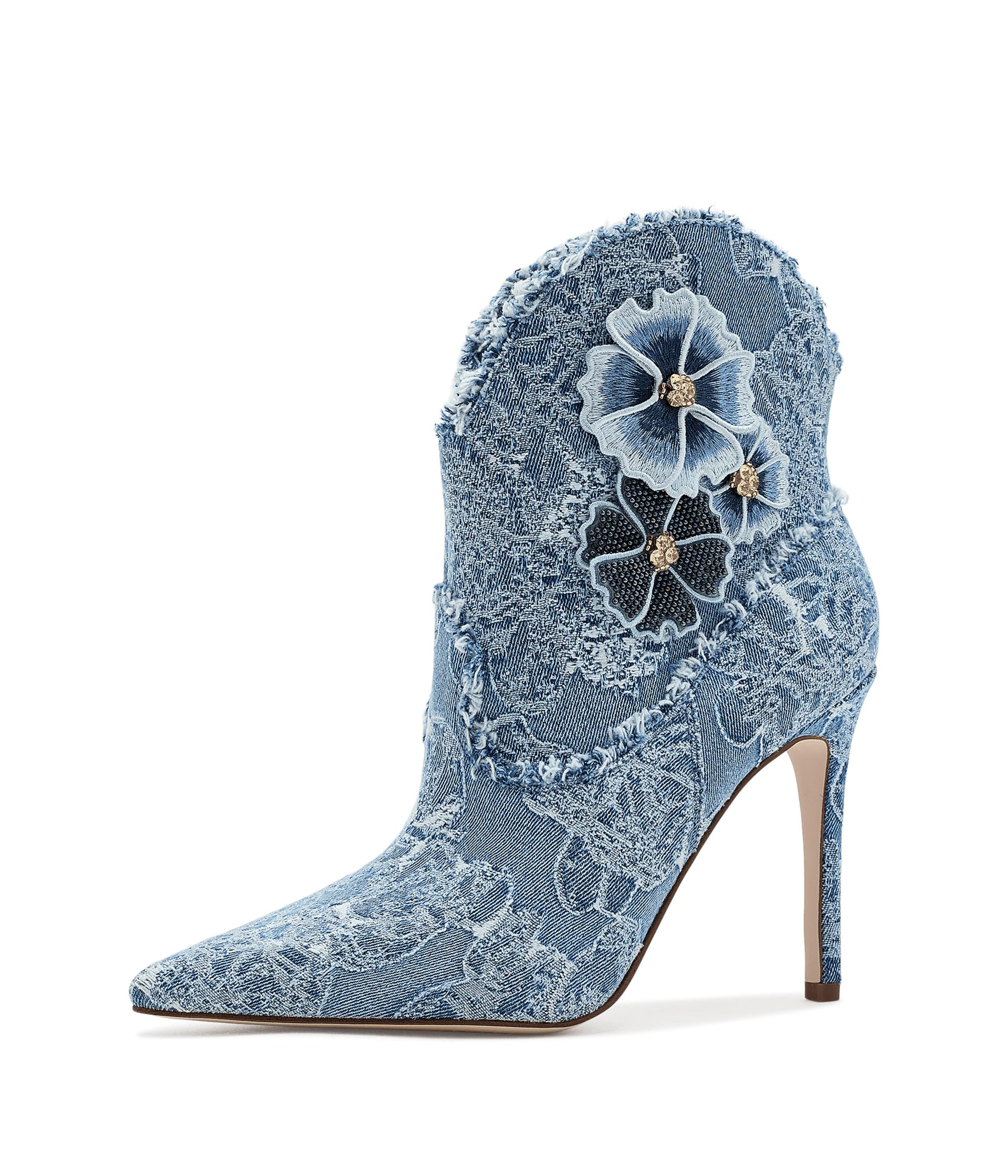 Plitee 3D Floral Denim Bootie