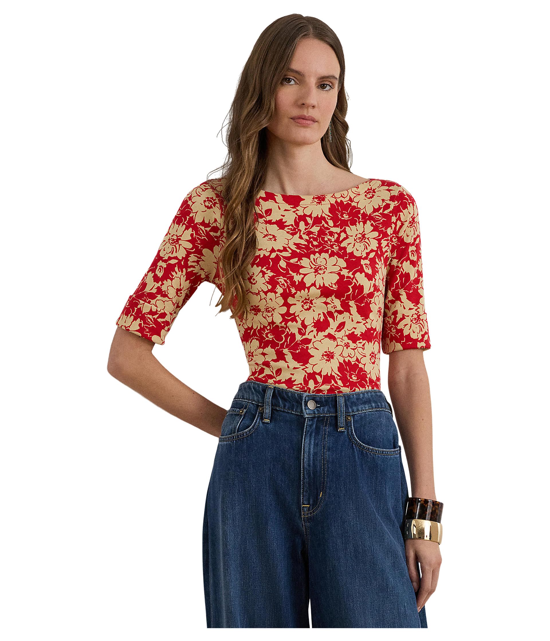 Женский топ Floral Stretch Cotton Boatneck