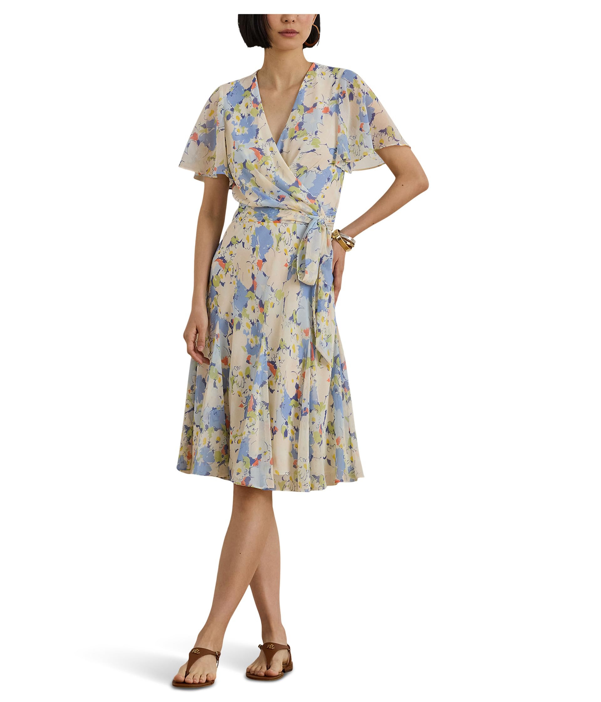 Lauren Ralph Lauren Floral Crinkle Georgette Surplice платье