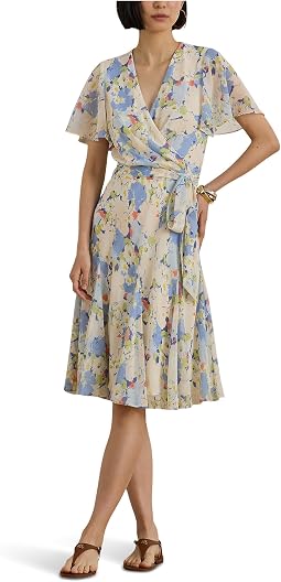 Lauren Ralph Lauren Floral Crinkle Georgette Surplice платье